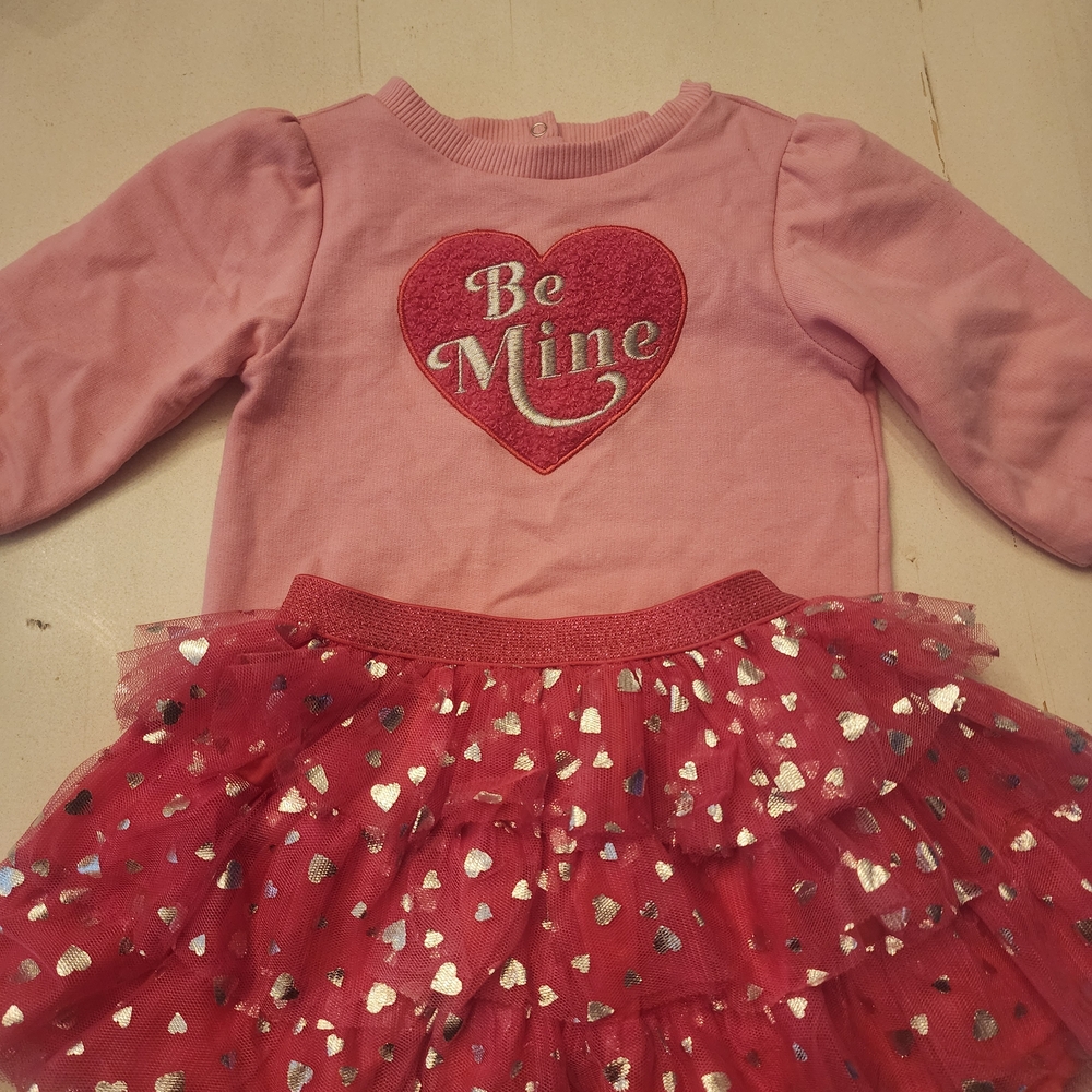 Pink and Red 'Be Mine' Heart Two Piece Skirt And Sweatshirt